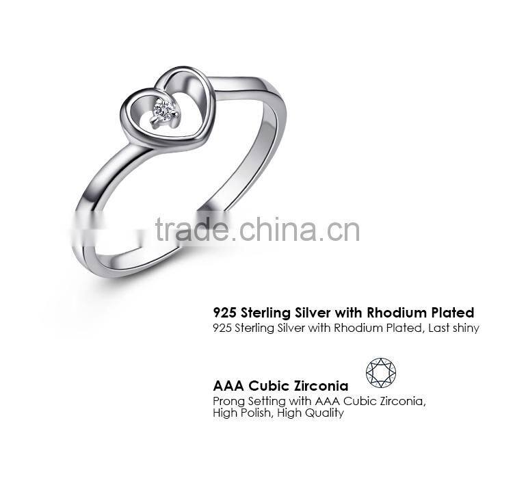 Women Gift White Zircon Heart 925 Sterling Silver Fashion Ring