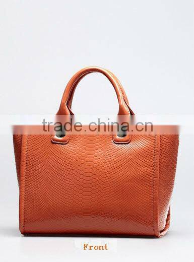 Orange leather office lady handbags ,leather bags women