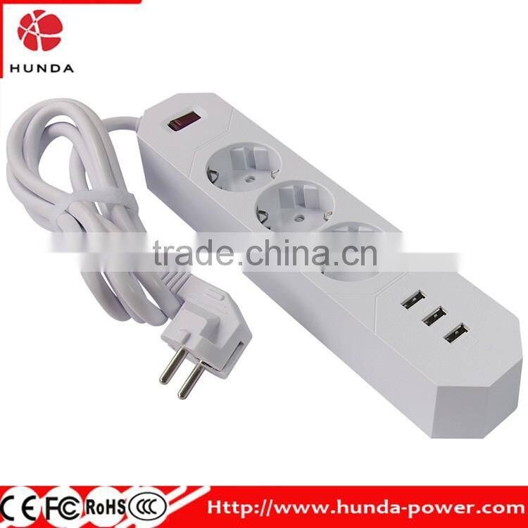 3-Outlet Travel Charger Power Strip with 3.4A Max 3 USB Ports, 1.8M Power Cord for smartphone