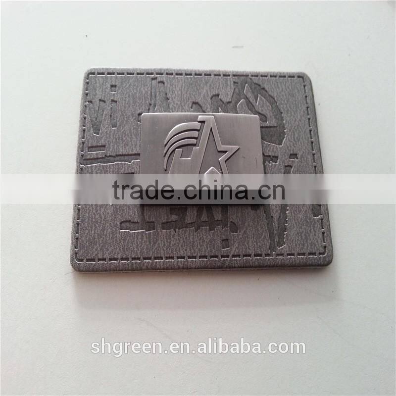 Red leather metal logo tag,metal brand logo leather label