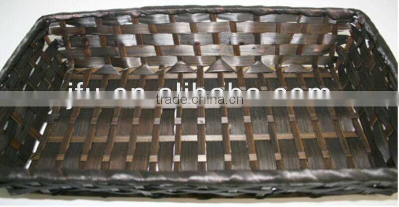 Handmade weaving rectangle dark dyeing bamboo basket