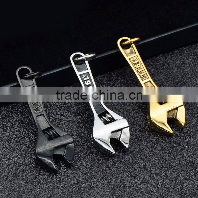 2016 Hip hop Gold Necklace Mens Silver Black Gun Plated Stainless Steel Wrench Pendants Charm Jewelry