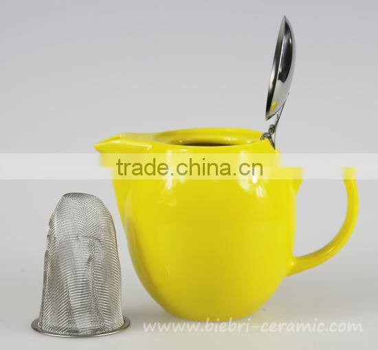 350ml Elegant Yellow Color Glazed Mini Chinese Ceramic Teapot With Stainless Steel Infuser And Lids