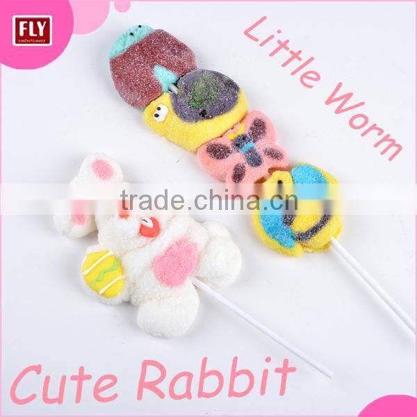 Halal Cotton Candy Rabbit / Butterfly / Worm Shape Marshmallow Kakob Lollipop