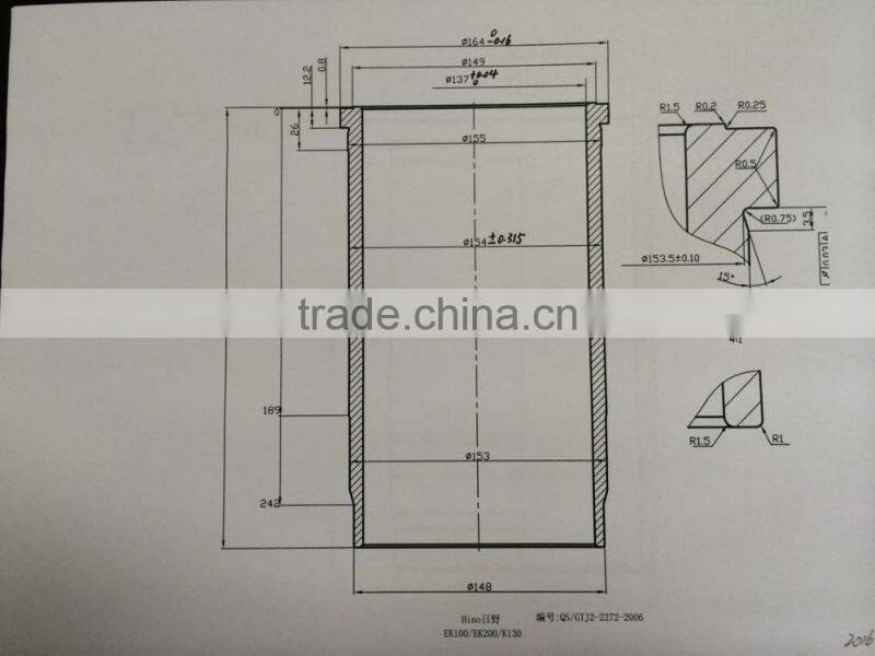 Diesel Engine Parts HINO EK100 Casting cylinder sleeves 11467-1920