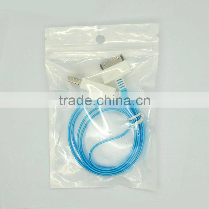 New light-emitting cable 30 pin to USB for iphone 4 4S 1m blue
