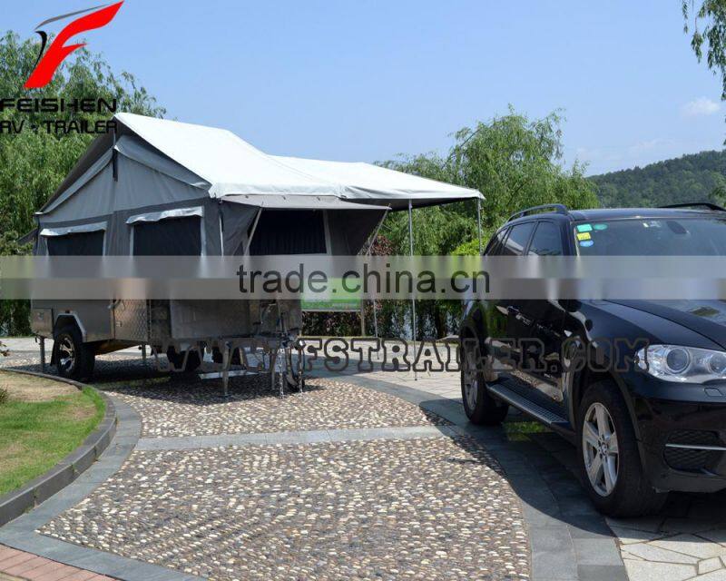Off-road style foward folding hard floor travel camper trailer with independent suspension and kitchen system