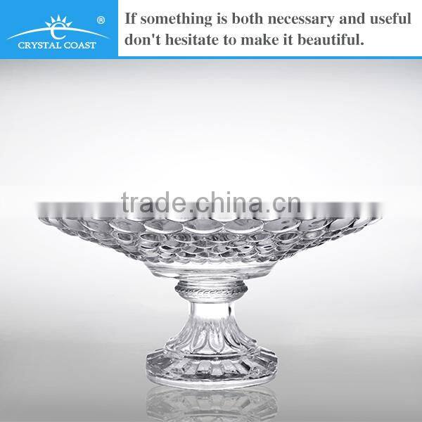 2014 new arrival wholesale cheap bulk decorative round tempered clear bead glass plate for weddings with pedestal