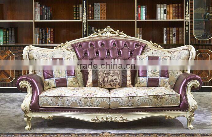 European Style Palace Princess Living Room Sofa Set, Elegant Purple Solid Wood with Leather Furniture Sofa (BF01-ML036)