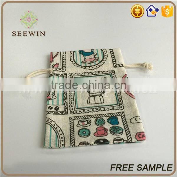 drawstring printed printed artificial jute bag