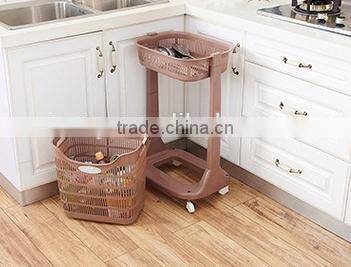 plastic 1 or 3 layers laundry basket/shelves with wheels