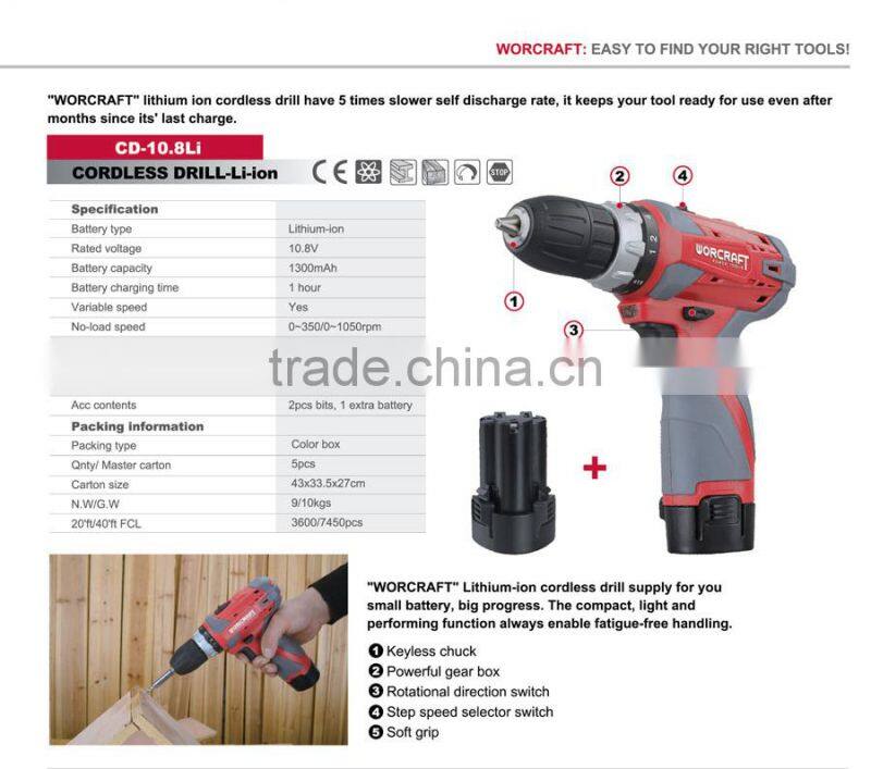 10mm 10.8V Li-ion Cordless Drill WOCRCRAFT CD-10.8Li