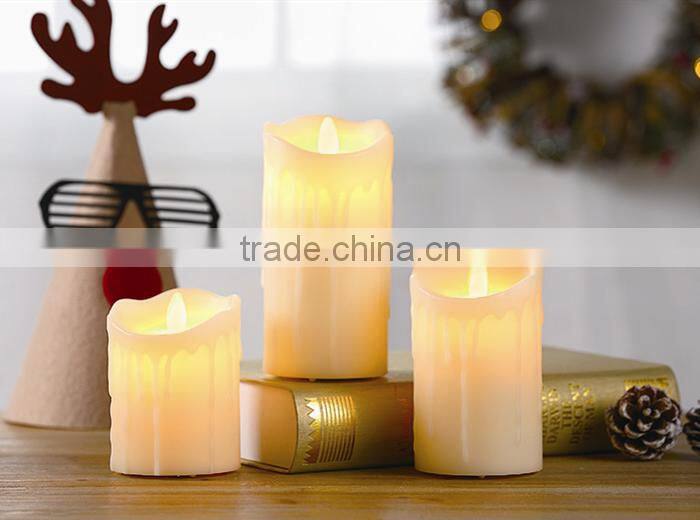 S/3 Dripping Wax Pillar Candles LED Moving Flame Candles