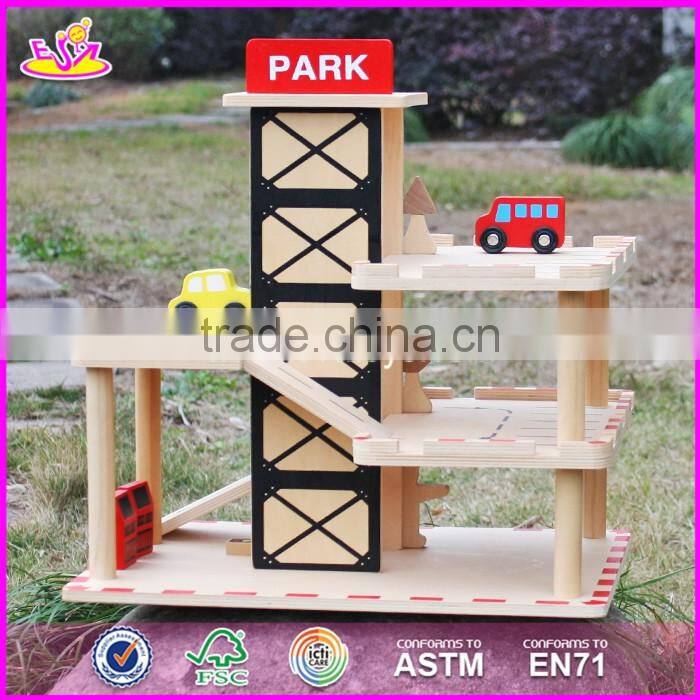 2017 new products funny parking toy boys wooden garage playset W04B051