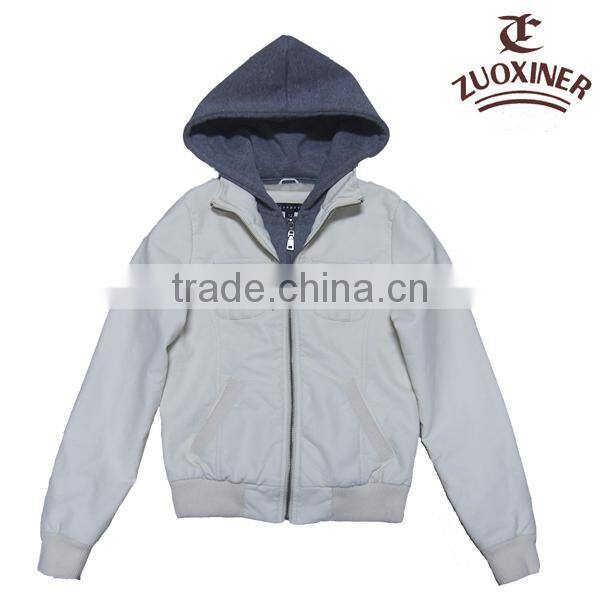 fashion kids leather jacket with cotton hood