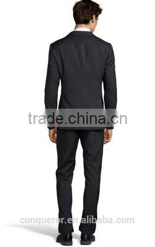 Solid Anthracite Wool 'M Line' 2-Button Suit With Flat Front Pants (SHT1089)