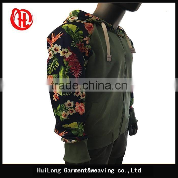 New style young men flower printing sleeve autumn hoody jacket