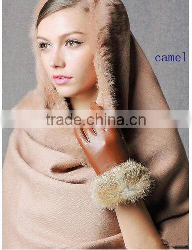 CX-B-P-21 Women Fashion Cashmere Pashmina Shawl With Fur Trim