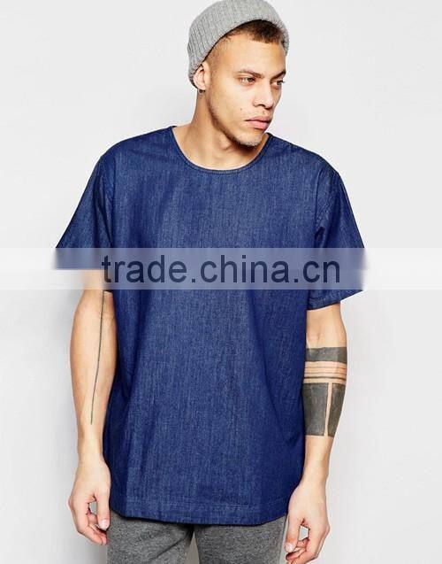 2016 Summer men light weight short sleeves dark wash denim t-shirt custom