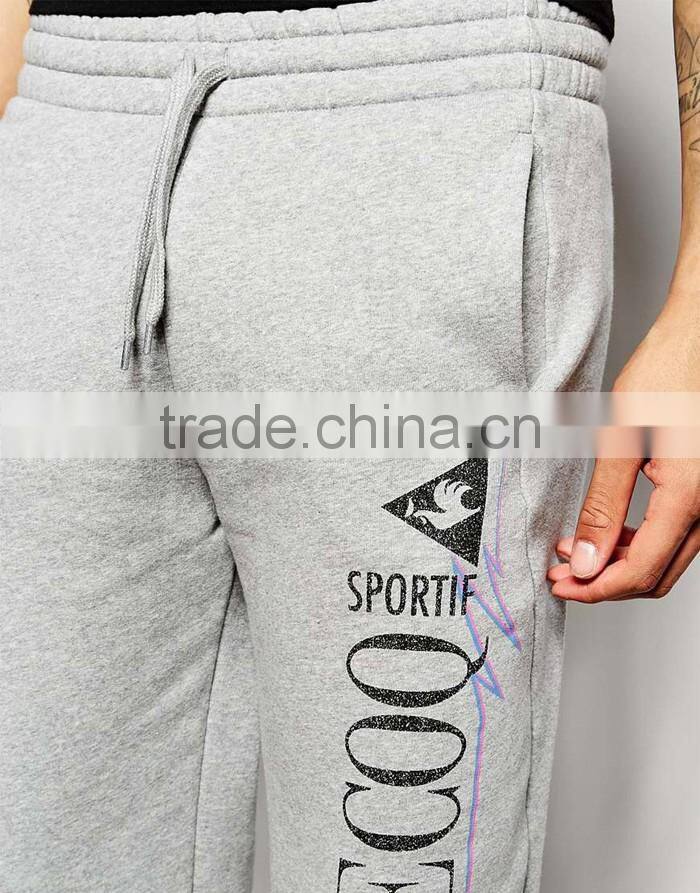 Retro grey custom logo printed joggers wholesale sweatpants mens