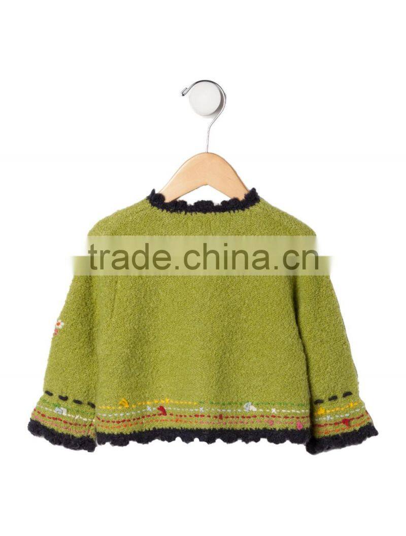 2017 High Quality Floral Dotted Girls Kids Knitwear in Grass Green Girls's Cardigan