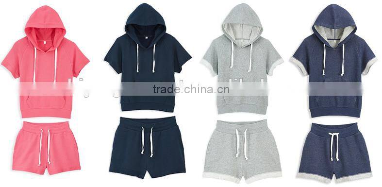 short sleeves pullover pink sweatshirt with hood