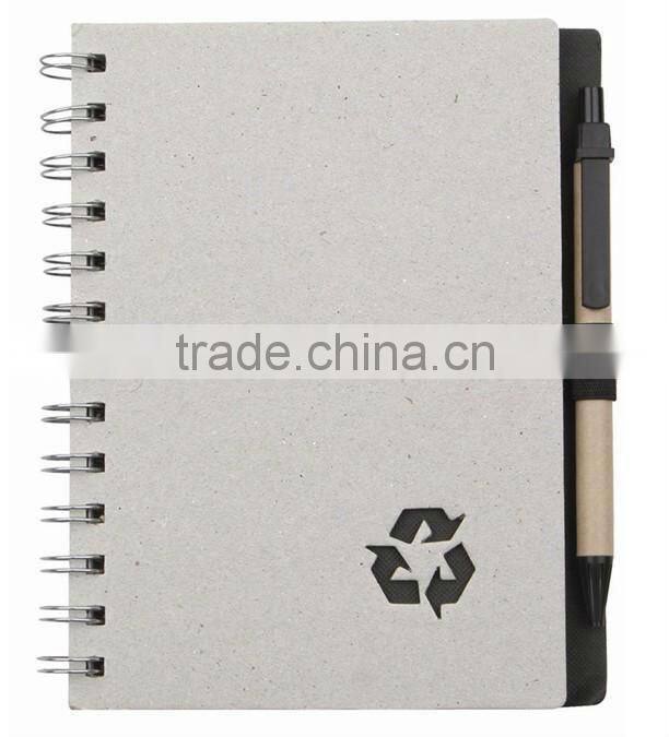 Hard kraft paper cover spiral winding notebook 70grams 80sheets 18*14cm with paper pen with recycle cutout logo