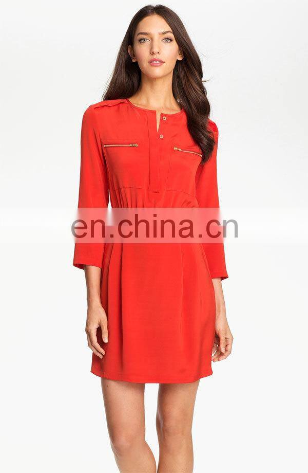 CHEFON Zippered chest pocket elasticized waist latest dress designs for ladies