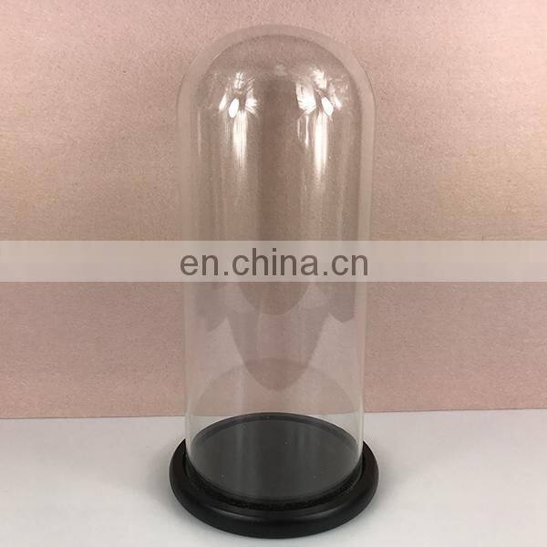 Glass Display Cloche Bell Jar Dome Flower Immortal Preservation Vase Wooden Base