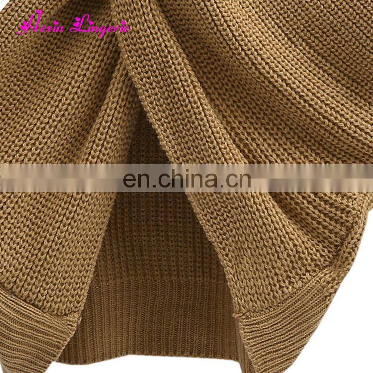 Eaby Hot Sale khaki V-neck backless knitting cheap women cashmere ugly sweater