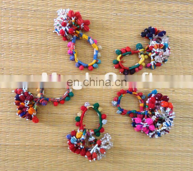 Gypsy Pom Pom Bracelet, Old Banjara shell Bracelet - Vintage Beaded Pom Pom Bracelet