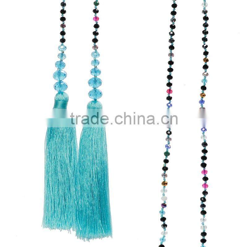 2016 fashion DIY colorful crystal pendant necklace, beaded tassel necklace