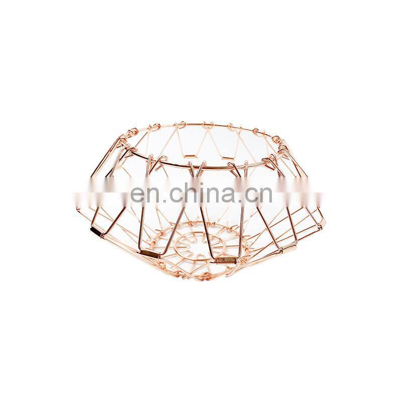 Home Modern Kitchen Basket Round Iron Wire Storage Food Organization Holder Metal Fruit Mesh Basket