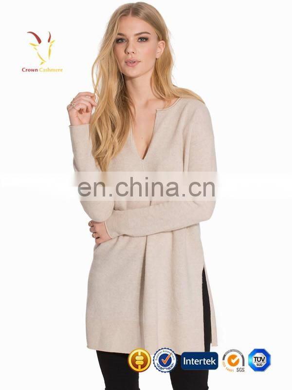 Opening Long Cashmere V Neck Knitwear Womens Sweater