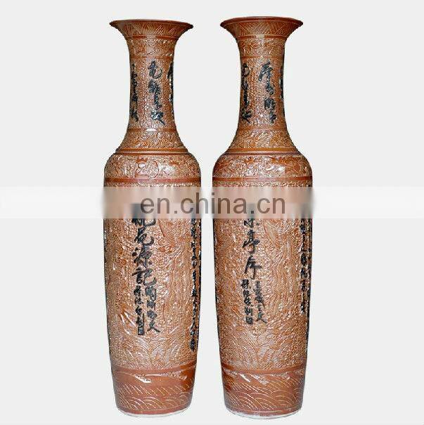 Indoor Big Decorative Porcelain Vase with Hand Carved Chinese Poem Style