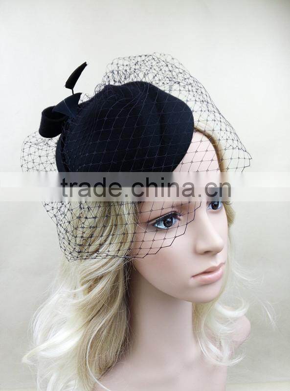 Wholesale Fascinator Pillbox Felt Wool Hat With Veil