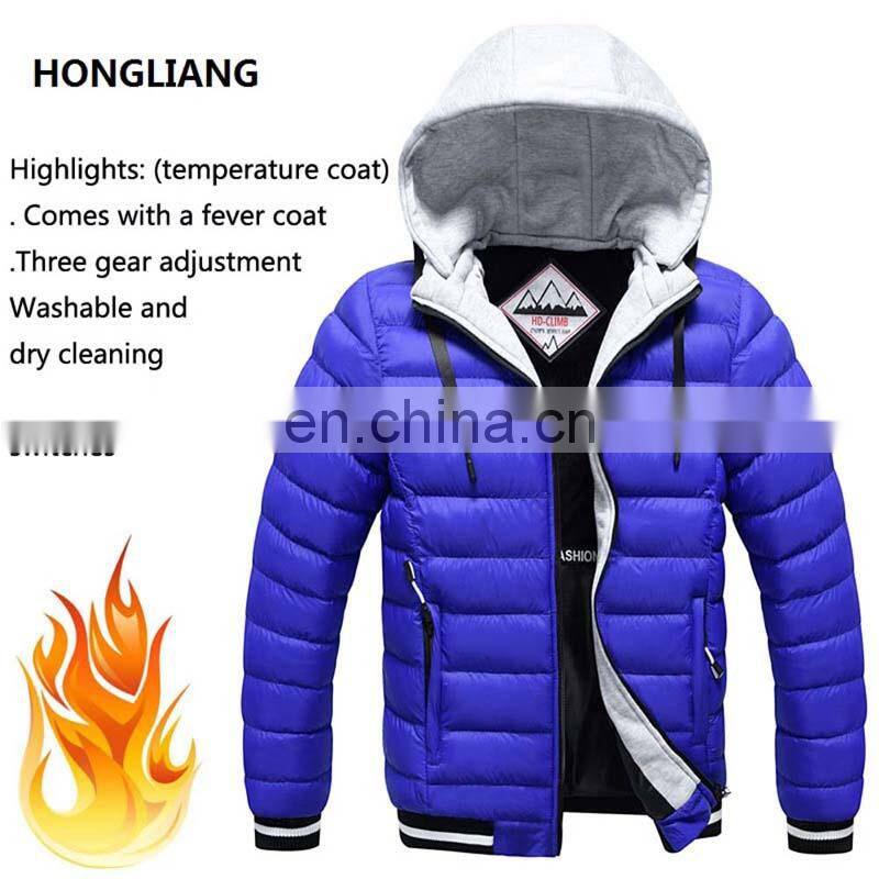 Wholesale custom large size fashion trend men's long-sleeved down warm hooded smart heating adjustable temperature jacket