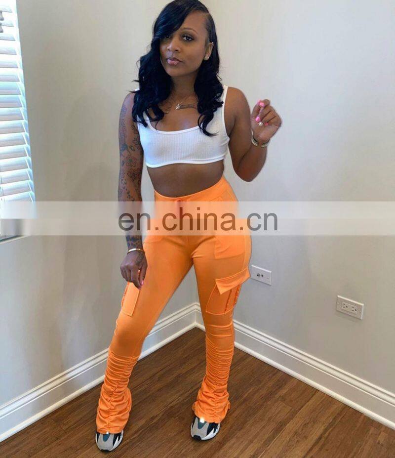 Amazon Hot 2021 European and American casual cotton blended skinny trousers flared mid-waist casual pants