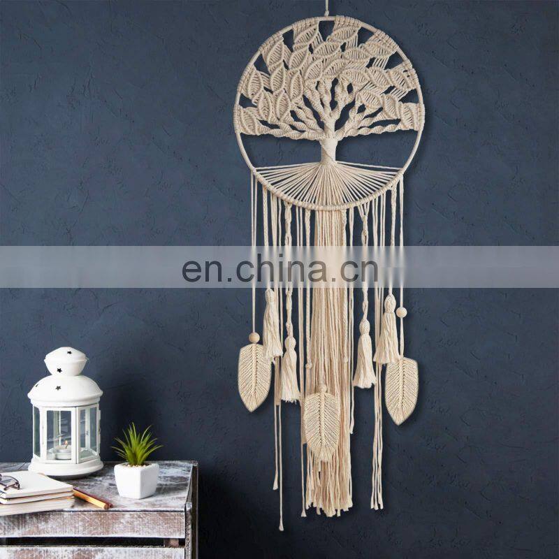 Macrame Wall Hanging Dreamcatcher with Feather Leaf Woven Boho Home Decor Nursery Hippie Tree of Life Large Dream Catcher