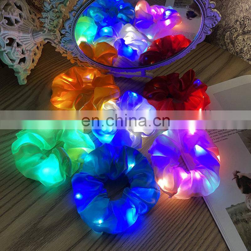 2020 New Arrival Girls LED Luminous Scrunchies Hairband Ponytail Holder Headwear Elastic Hair Bands Solid Color Hair Accessories