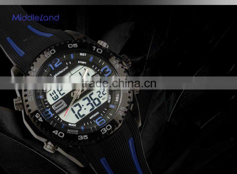 Hot-selling MIDDLELAND promotional custom silicone multi-function sports man wrist watch stainless steel case