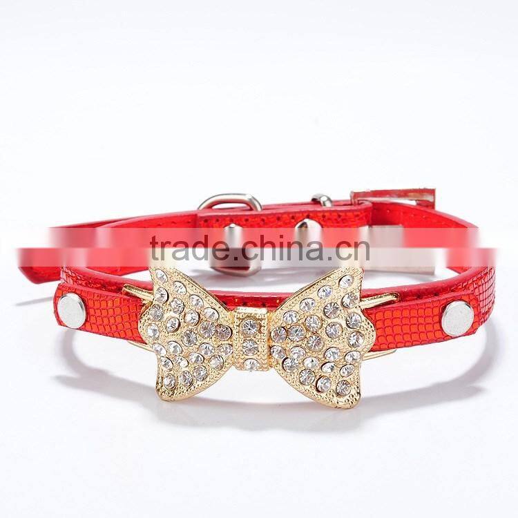 Wholesale serpentine pet collar diamond gold bowknot pet collar