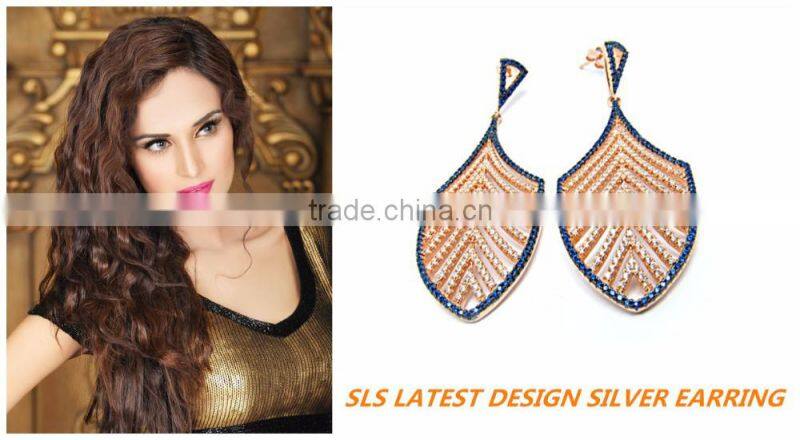 2016 New product dubai fashion 925 silver rose gold plated jewelry colored cubic zirconia luxury dangle earrings for women