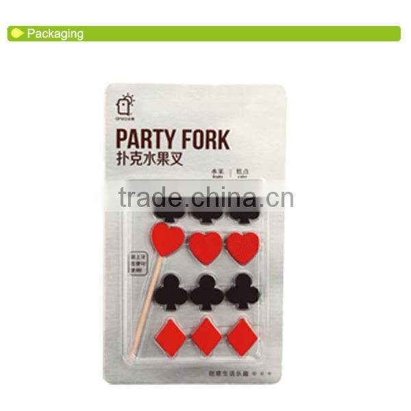 D598 Popular poker shaped design wholesale birthday party supplies party supply fruit fork set with plastic fruit pick