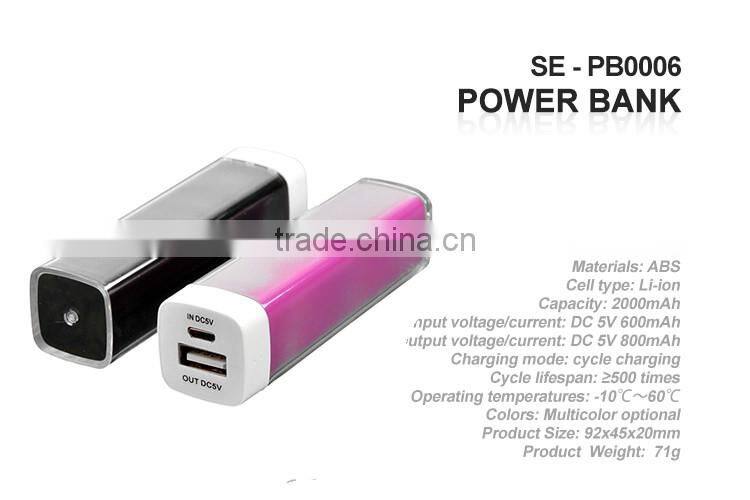 Power Bank Ultra Compact 2000mAh USB External Battery with intelligent charging Technology for Phones