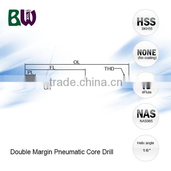 HSS Double Margin Pneumatic Core Drill For Aircraft Pneumatic Drill