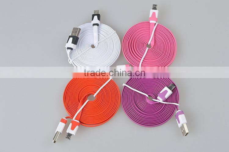 China wholesale flat colored micro usb cable with mobile phone