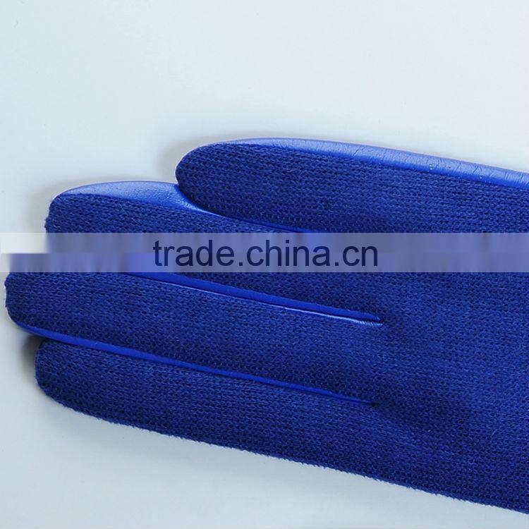 New Spring Collection Blue Wool Glove with Leather on Palm