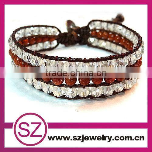 Fashion red jade beads beaded wrap leather bracelet for men