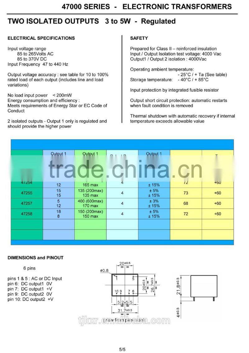 CE, ROHS approved PCB mounted 220V ac 24V dc transformer